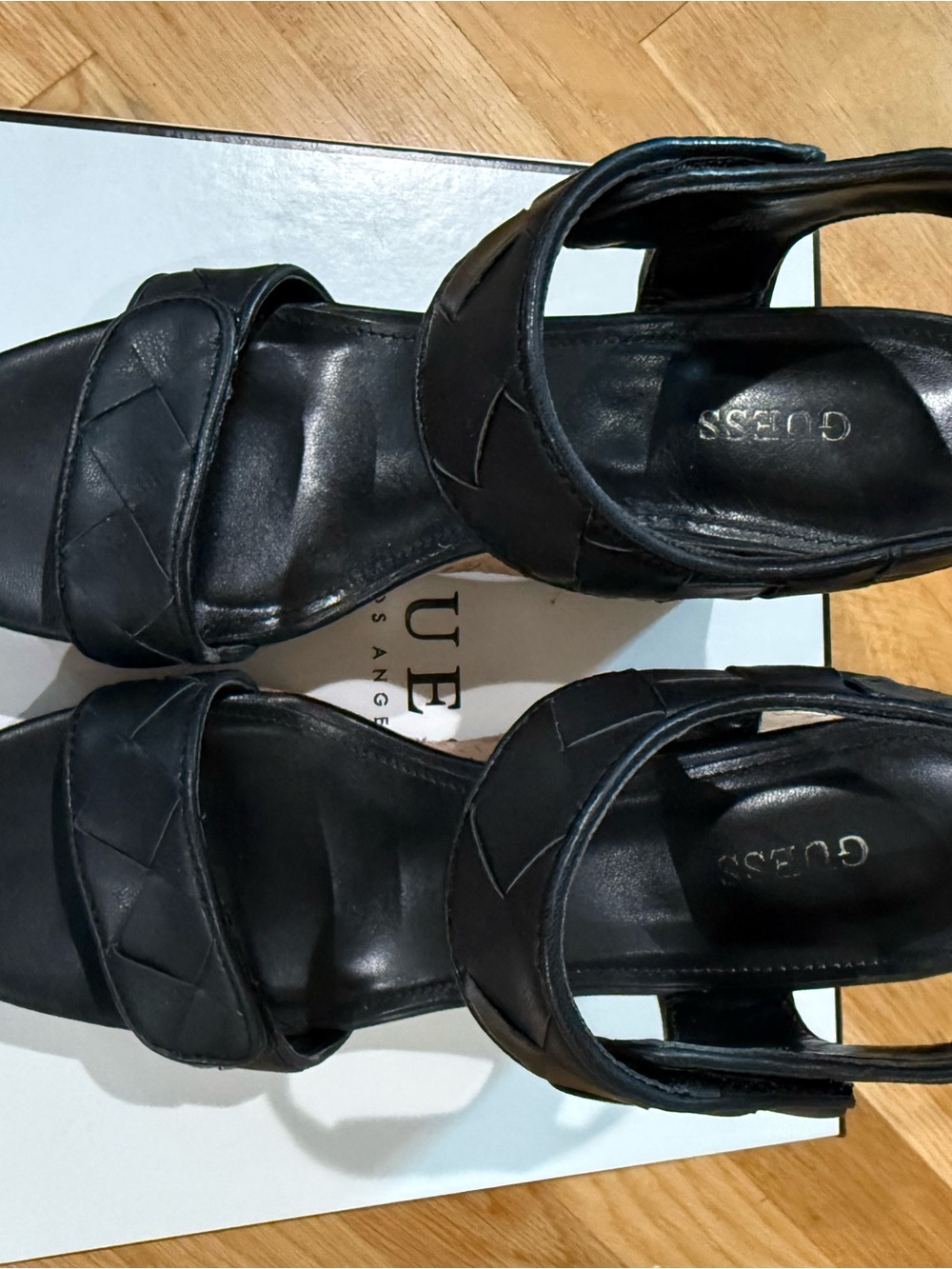 Guess Cataline Black Quilted Leather Cork Wedge Sandals - Picture 6 of 7